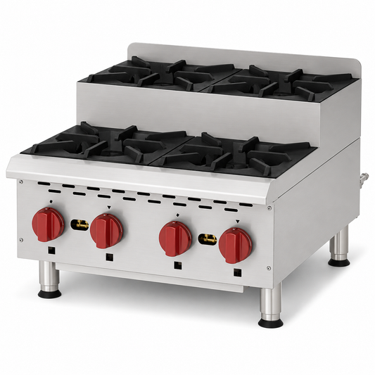 PFE 24" Natural Gas/Propane Step-Up Hot Plate 4 Burners, 30,000 BTU/Burner