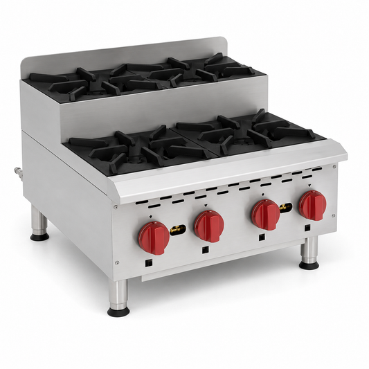 PFE 24" Natural Gas/Propane Step-Up Hot Plate 4 Burners, 30,000 BTU/Burner