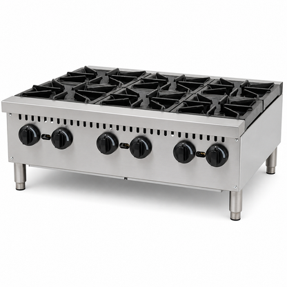 PFE 36" Natural Gas/Propane Open Range – 6 Burners, 30,000 BTU/Burner