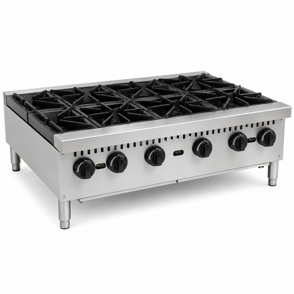 PFE 36" Natural Gas/Propane Open Range – 6 Burners, 30,000 BTU/Burner