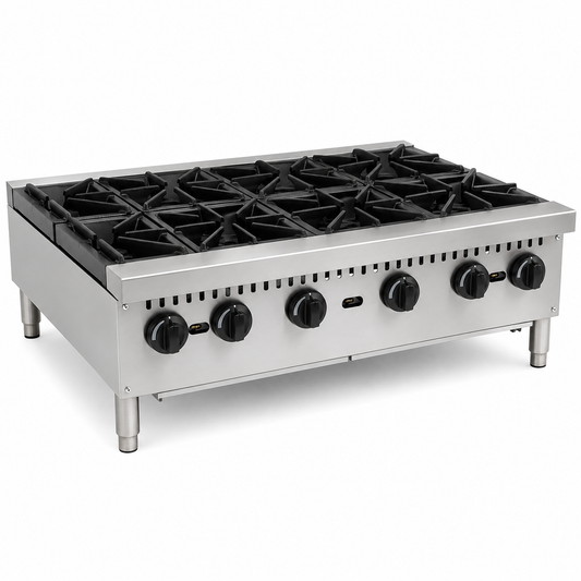 PFE 36" Natural Gas/Propane Open Range – 6 Burners, 30,000 BTU/Burner